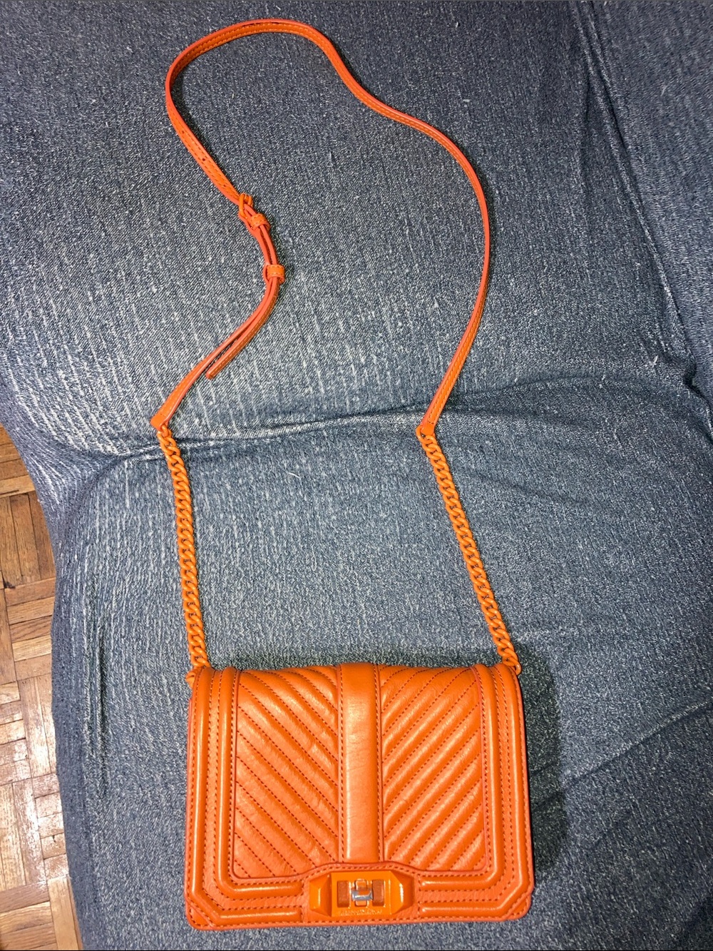 Rebecca Minkoff Orange Quilted Chain Strap Crossbody